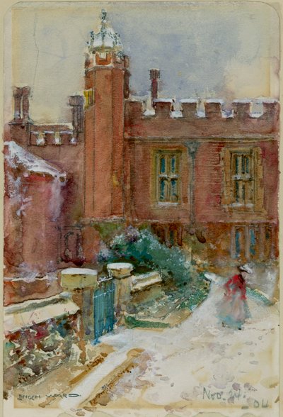 Een figuur in de sneeuw bij Hampton Court Palace, 24 november 1904 door Enoch Ward