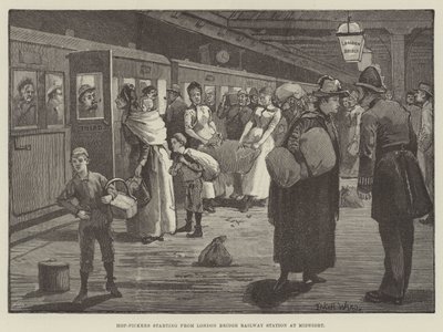 Hopplukkers vertrekken vanaf London Bridge Treinstation om middernacht door Enoch Ward
