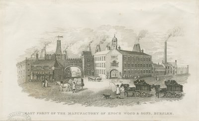 Burslem - fabriek van Enoch Wood & Sons: staalgravure door Enoch Wood