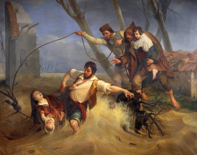 Familie gered van overstroming van Serchio in 1843 door Enrico Pollastrini