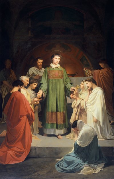 Liefdadigheid van St. Laurentius, door Enrico Pollastrini, Kerk van Sint Maria van Hulp, Livorno, Italië door Enrico Pollastrini
