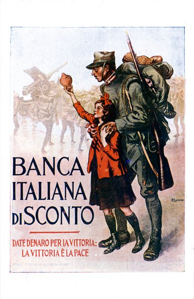Eerste Wereldoorlog: Italiaanse poster die een nationale lening aanmoedigt door Enrico della Lionne