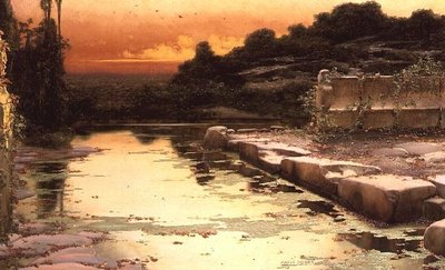 Overstroomde ruïnes bij zonsondergang door Enrique Serra