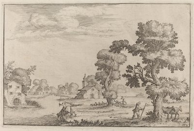 Dorp aan het meer met herders door Ercole Bazicaluva
