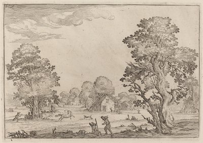 Landschap met op hol geslagen paarden door Ercole Bazicaluva