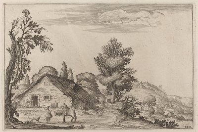Landschap met een reiziger voor een huisje door Ercole Bazicaluva