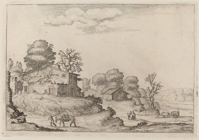 Rustiek Landschap met Boeren en Paarden door Ercole Bazicaluva