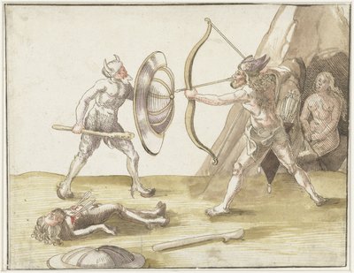 Gevecht tussen twee wildemannen door Erhard Schon
