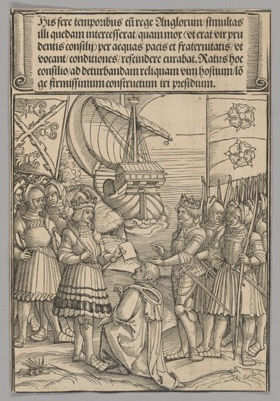 Maximiliaan en Hendrik VII van Engeland, plaat 11 uit Historische Scènes uit het Leven van Keizer Maximiliaan I van de Triomfboog door Erhard Schon