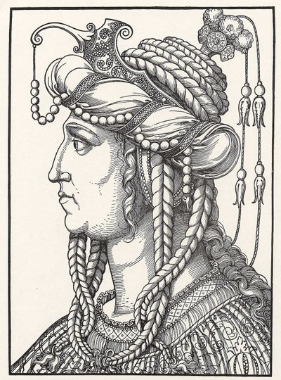 Portret van de sultane Roxelane (Russelazie (de Ruthenienne), of Hurrem (geboren Anastasia Lisovska, circa 1500-1558) echtgenote van sultan Suleiman de prachtlievende) Houtsnede door Erhard Schoen (1491-1592) circa 1532 Herzogliches Museum Gotha door Erhard Schon