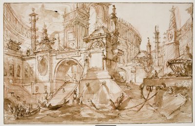 Architectonische fantasie – antieke haven door Eric Hebborn