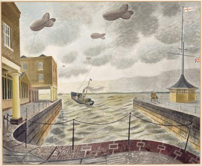 Barrageballonnen Buiten een Britse Haven door Eric Ravilious