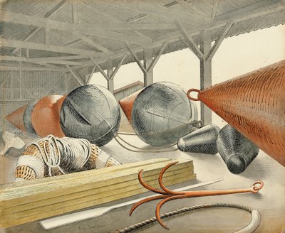 Boeien en grijphaak, 1933 door Eric Ravilious