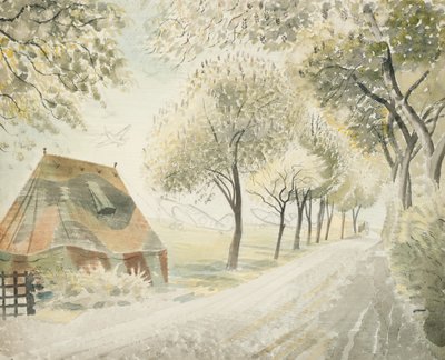 Weg bij een vliegveld, ca. 1942 door Eric Ravilious