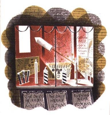 De Krantenverkoper, gedrukt door de Curwen Press, uit High Street, door J.M. Richards, uitgegeven door Country Life, 1938 (set van 24) door Eric Ravilious