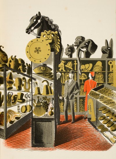 Theaterkostuum en rekwisietenverhuurwinkel, illustratie uit 