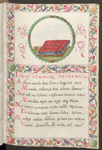 Volledige pagina: tekst met figuratief medaillon en decoratief kader door Erich Lessing