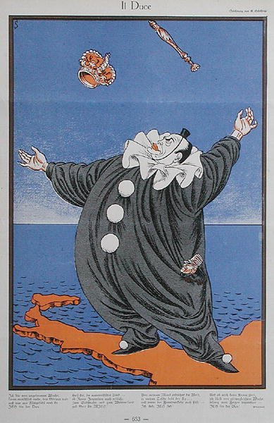Karikatuur van Benito Mussolini (1883-1945), uit 