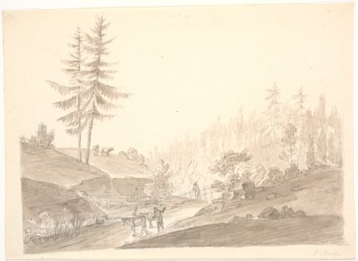 Noors berglandschap met vee en twee mannen door Erik Pauelsen