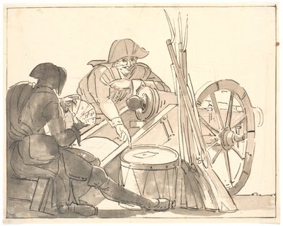 Twee soldaten spelen kaarten bij een kanon door Erik Pauelsen