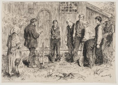 Een arme begrafenis in een Noors bergdorp door Erik Theodor Werenskiold