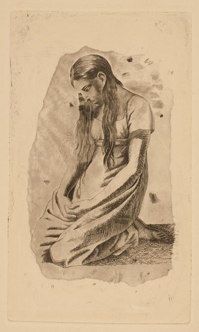 Knielend jong meisje door Erling Eckersberg