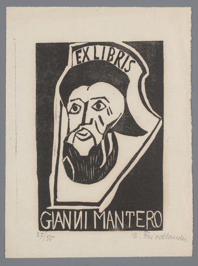 Ex libris van Gianni Mantero door Erna Levy Friedländer (signed by artist)
