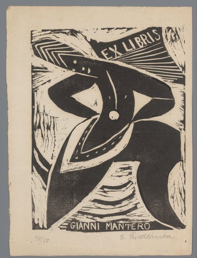Ex libris van Gianni Mantero door Erna Levy Friedländer (signed by artist)