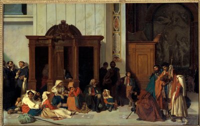Een biechtstoel van de Sint-Pietersbasiliek in Rome, Paaszondag Schilderij door Emile Ernest Hillemacher (1818-1887) 1847 Parijs, Musée d