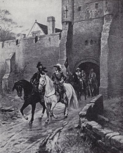 Oliver Cromwell met zijn leger bij Bootham Bar, York toen Karel II in 1650 probeerde de troon te heroveren door Ernest (after) Crofts