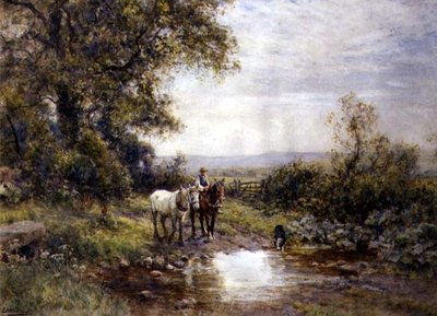 Paarden bij een Stroom door Ernest Albert Waterlow