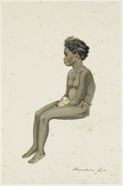 Portret van een dochter van de Orang Kaya (dorpshoofd) van Af(f)ara op het eiland Workai, Aru eilanden, Zuidoost-Molukken door Ernest Alfred Hardouin (signed by artist)