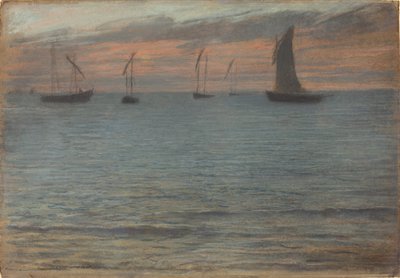 Een zeegezicht bij zonsondergang door Ernest Ange Duez