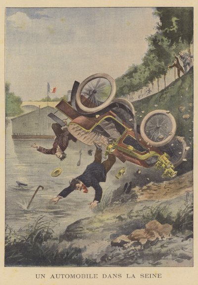 Een auto stort in de rivier de Seine door Ernest Auguste Bouard