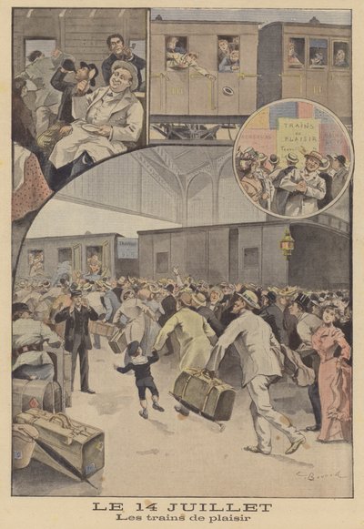 Treinen brengen passagiers naar de vieringen van de Nationale Feestdag door Ernest Auguste Bouard