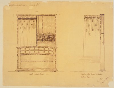 Ontwerp voor een bed in Engels eiken, 1902 door Ernest Barnsley
