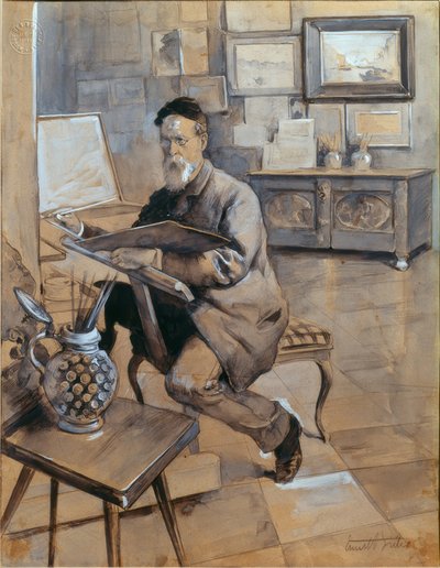 De schilder Bocion in zijn atelier door Ernest Bieler