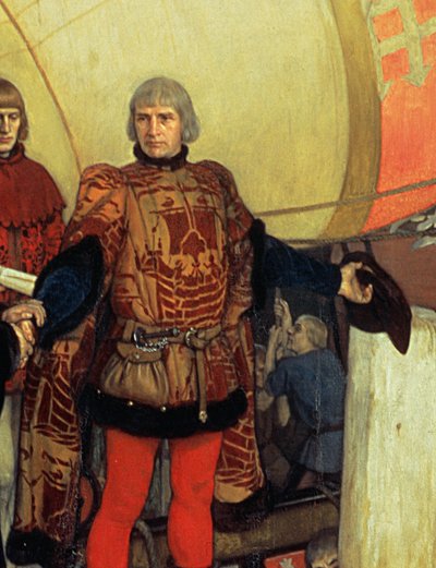 Het vertrek van John en Sebastian Cabot uit Bristol op hun eerste ontdekkingsreis in 1497 door Ernest Board