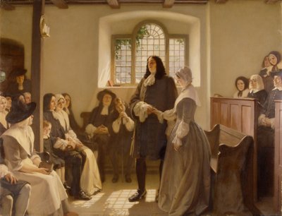 Het huwelijk van William Penn en Hannah Callowhill in het Vriendenhuis, Het Klooster, Bristol door Ernest Board