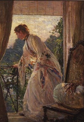 Op het Balkon, een Portret van Violet door Ernest Borough Johnson