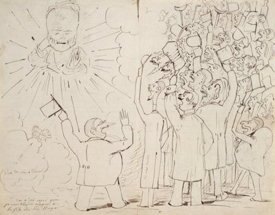 De viering voor Oude Hugo, karikatuur van Victor Hugo (1802-85) uit een brief aan Paul Verlaine, ca. 1880 door Ernest Delahaye