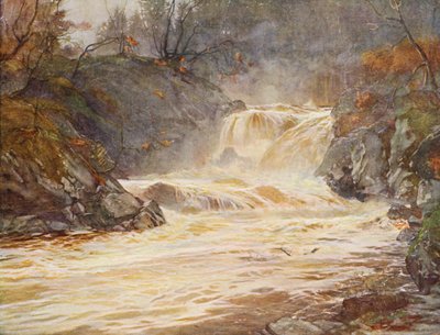 De watervallen van Lochay in overstroming door Ernest Edward Briggs