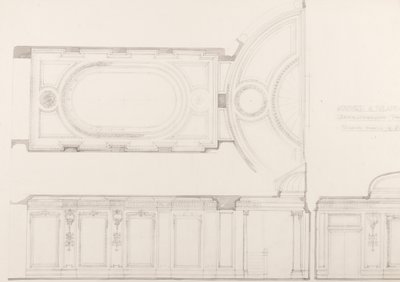 Ontwerpen voor het interieur van het Oxford en Poland Street Cinematograph Theatre: Auditorium plafond en achterwand, ca. 1910 door Ernest George William Souster