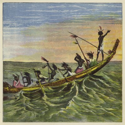 De koning van de Ashantees op zee in zijn staatskano door Ernest Henry Griset