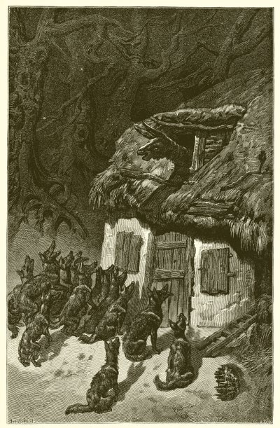 De wolven en de zieke ezel door Ernest Henry Griset