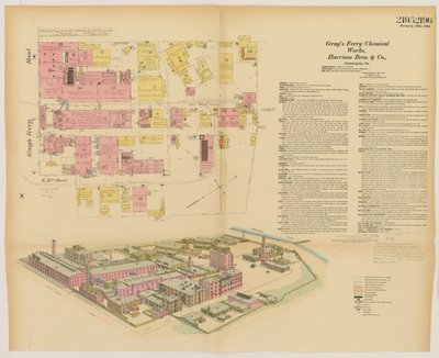 Grays Ferry Chemical Works, Grays Ferry Rd. (noordzijde) tussen Vierendertigste St. en Zesendertigste St., Hexamer General Surveys, 1888 door Ernest Hexamer