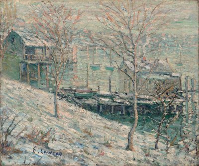 Wintertafereel aan de Harlem River door Ernest Lawson