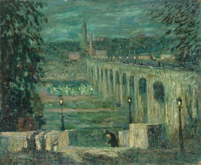 Hoge brug bij nacht, New York City, ca. 1910-1920 door Ernest Lawson