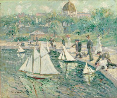 Modelzeilbootvijver, Central Park, New York door Ernest Lawson