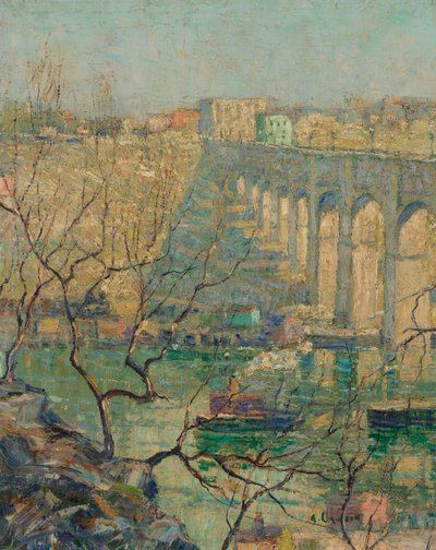 Uitzicht op de brug door Ernest Lawson